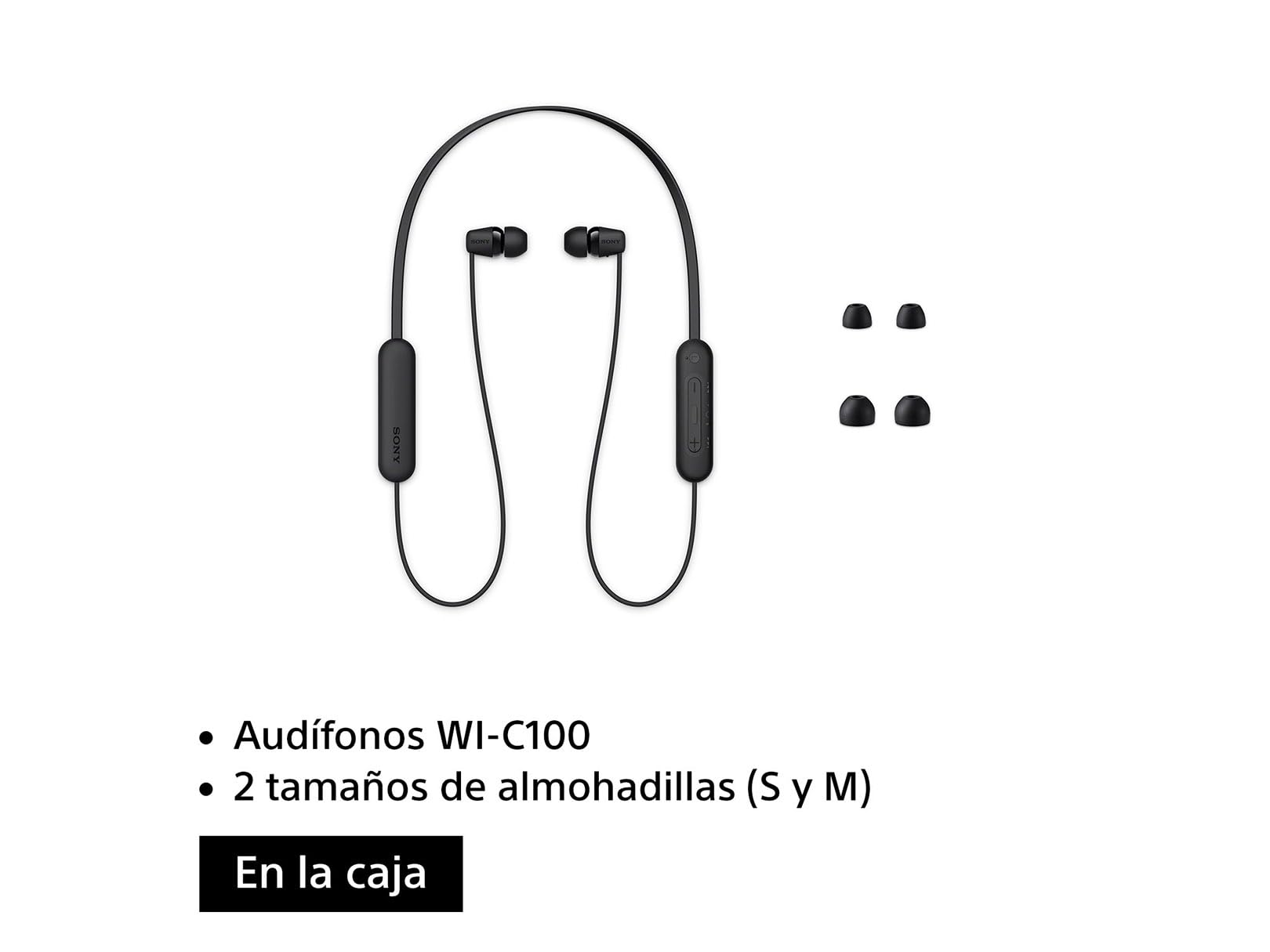 Sony WI-C100 - Audífonos inalámbricos intraauriculares con Banda para el Cuello y micrófono para Llamadas con Manos Libres, Negro, WIC100/B (Versión Nacional)
