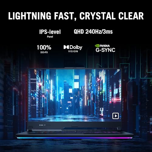 ASUS ROG Strix Scar 17 X3D (2024) Laptop para juegos, 17.3 pulgadas WQHD 240Hz/3ms, pantalla 100% DCI-P3, GeForce RTX 4080, AMD Ryzen 9 7945HX3D, 32GB DDR5, 1TB PCIe SSD, Wi-Fi 6E, Windows 11 Pro, G73