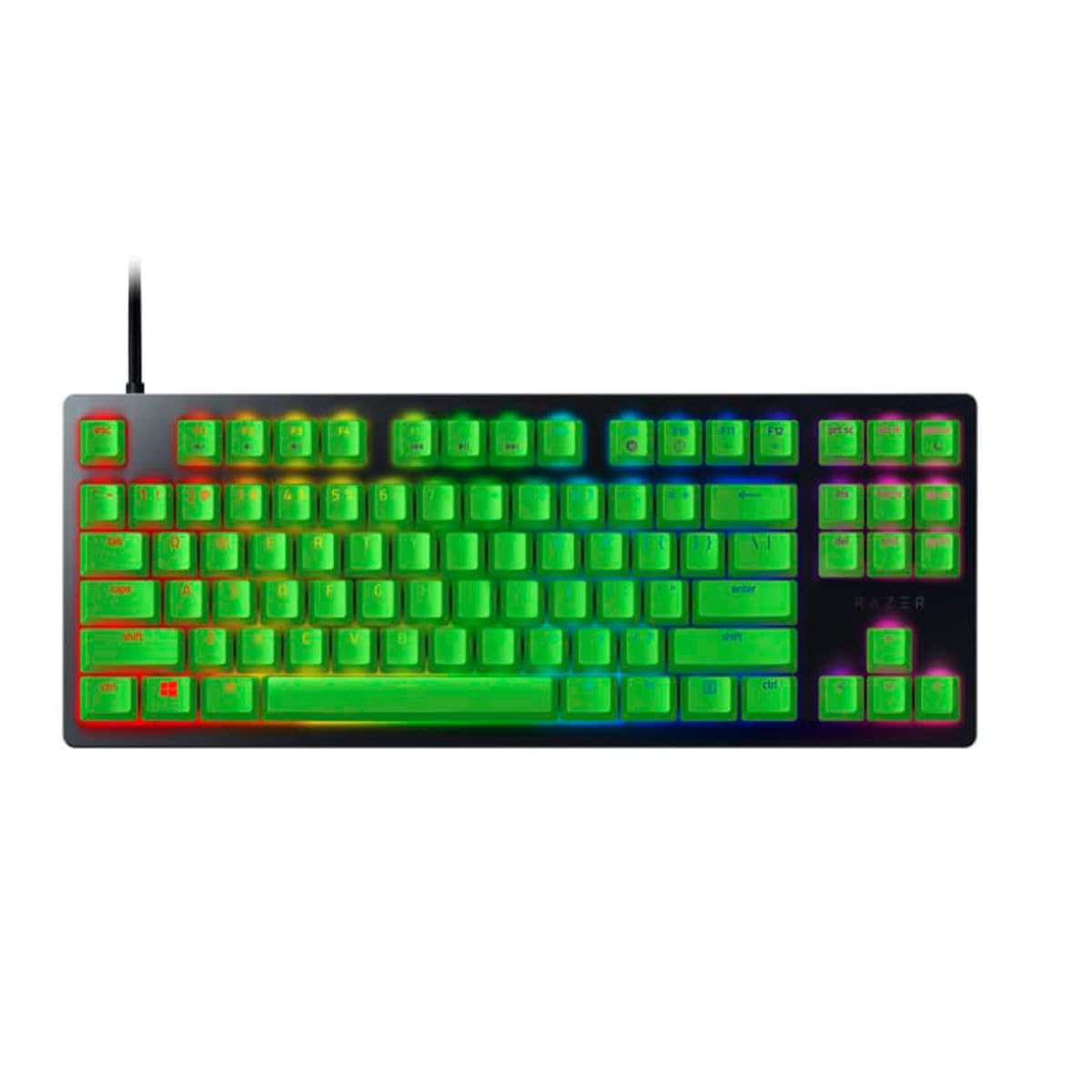Razer Huntsman Tournament Edition - Teclado compacto para juegos con interruptores ópticos lineales Razer, teclas verdes, diseño de Estados Unidos (Reacondicionado)