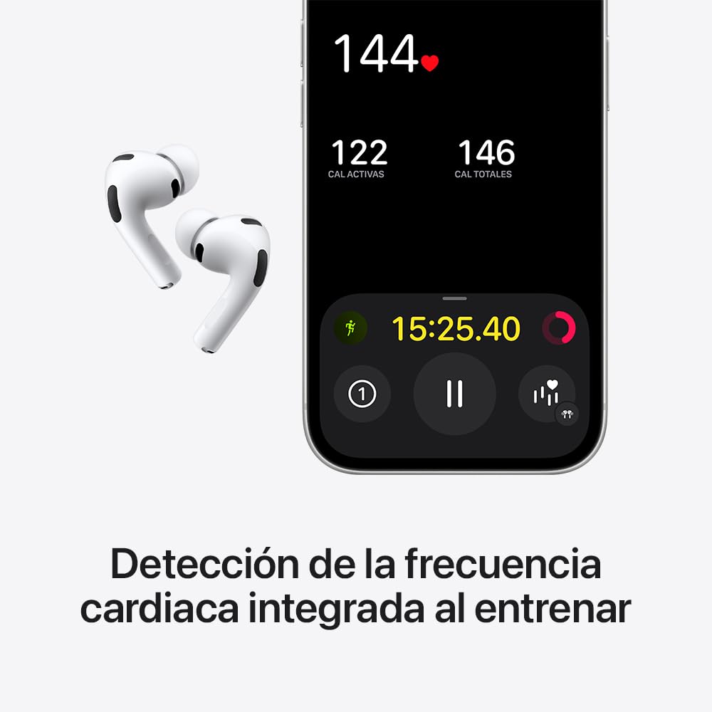 Audífonos inalámbricos AirPods Pro 3 de Apple, Cancelación Activa de Ruido, Traducción en Vivo, Detección de la frecuencia Cardiaca, audífonos Bluetooth, Audio Espacial, Sonido de Alta fidelidad