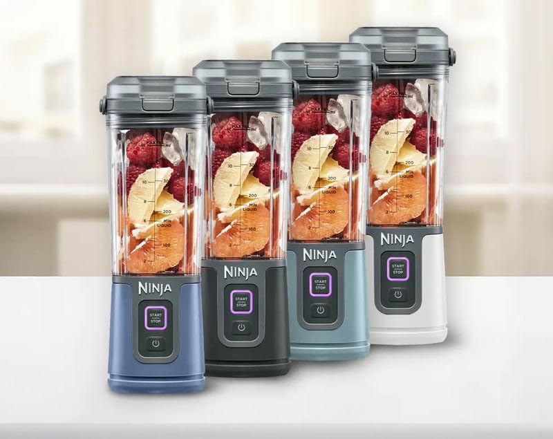 Ninja BC100 Batidora portátil, Capacidad de 16 onzas, licuadora personal para batidos y batidos, sin BPA, tapa a prueba de fugas y boquilla para beber, recargable con USB-C (Reacondiconado) (Negro)