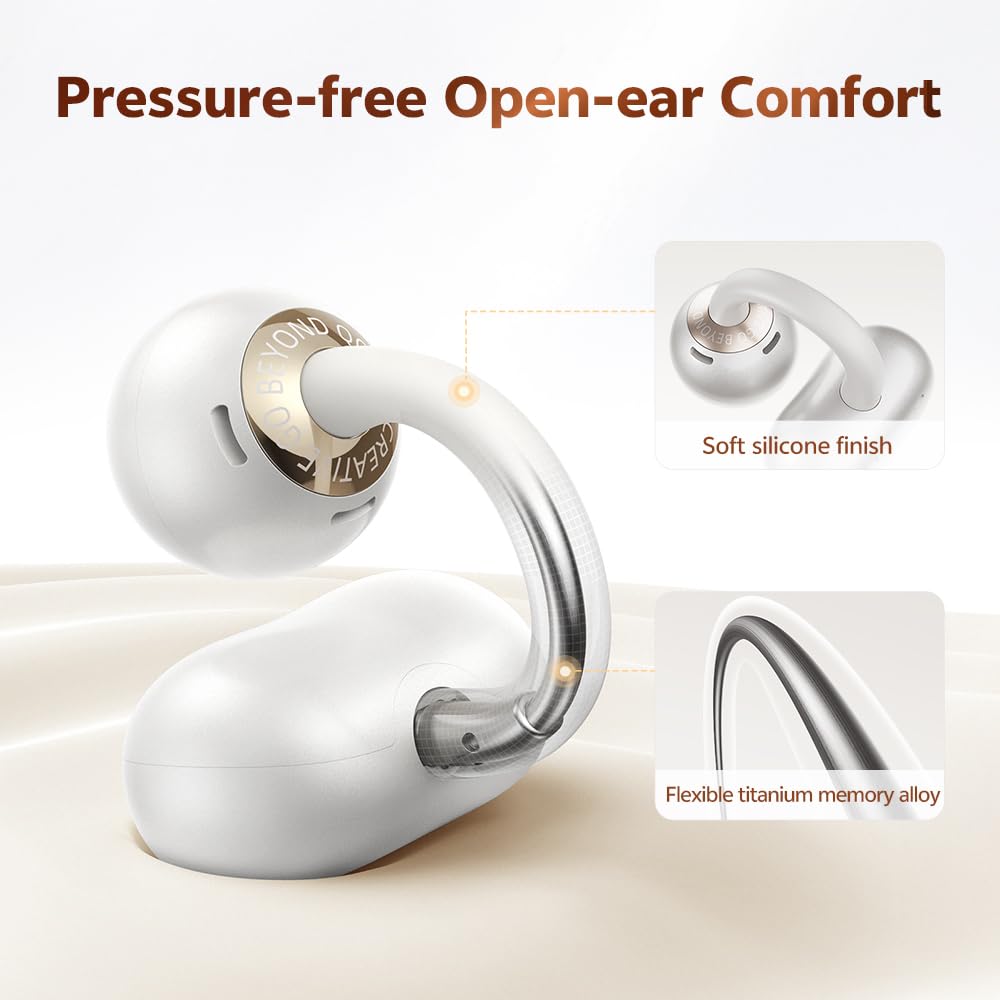 QCY Crossky C50 Audífonos Inalámbricos Deportivos, Bluetooth 6.0 Audífonos Oído Abierto con Clip y 4 Micrófono ENC, Impermeable IPX5, Multiconexión Auriculares para Correr/Gym