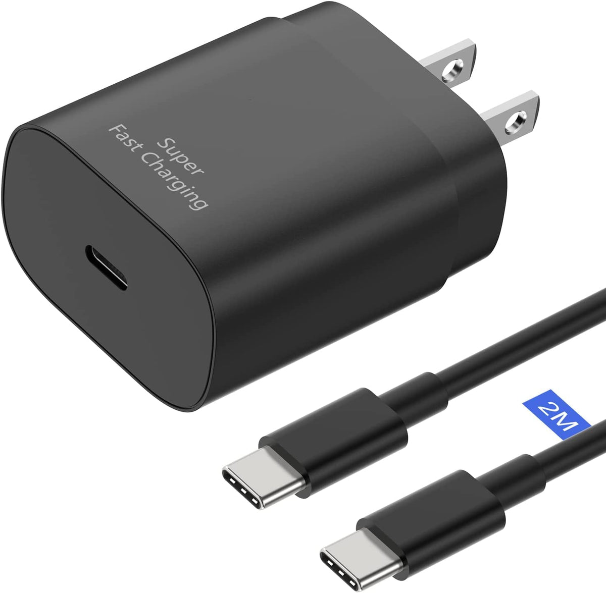 25W Cargador Tipo C con Cable C-C 2M Cargador USB C Carga Rápida de Pared Compatible con Samsung Galaxy S24/S24 Ultra/S24+/S23/S23 Ultra/S23+/S22/S22 Ultra/S22+/S21/S21+/S21 Ultra/S20/S20