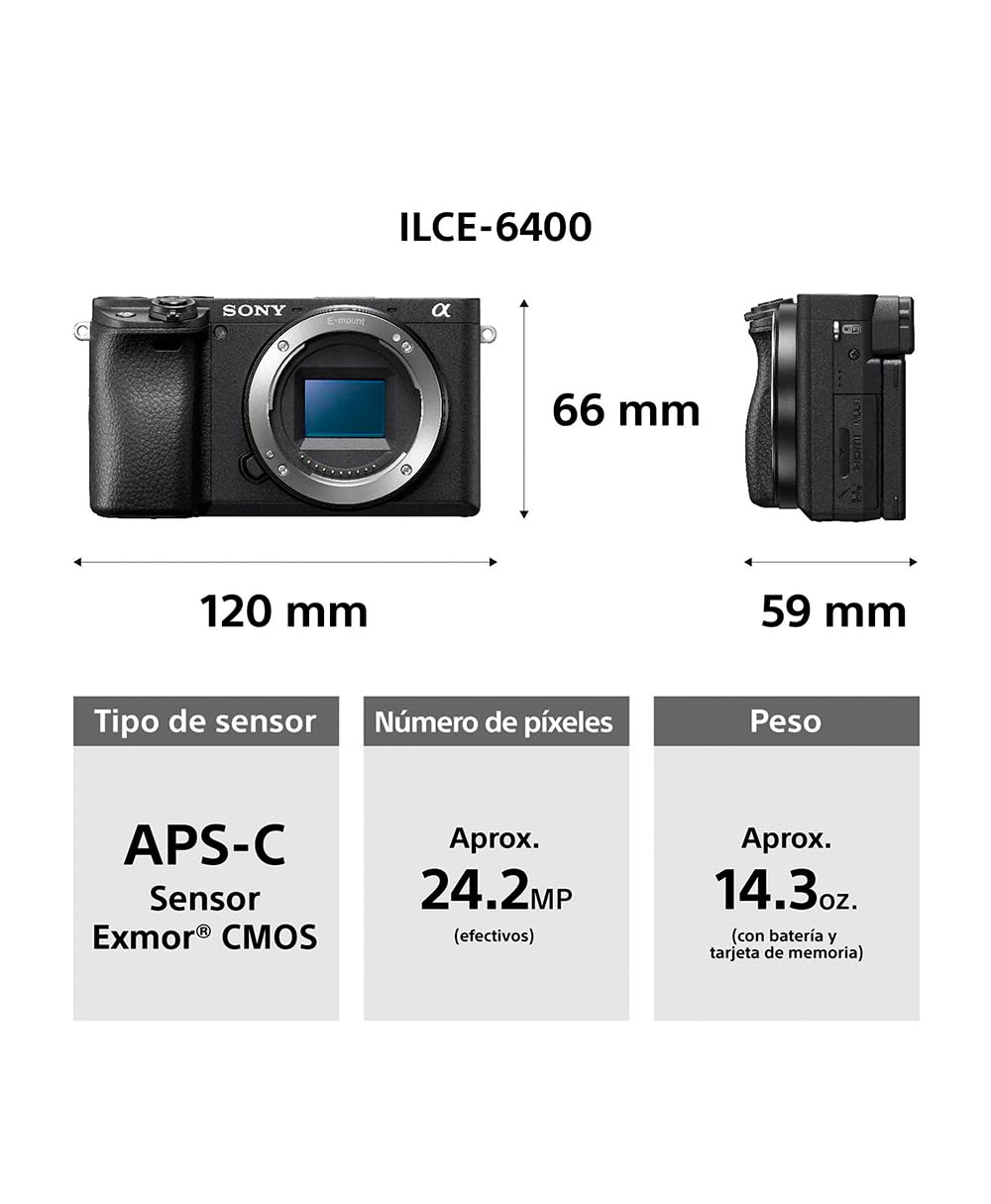 Sony Cámara Alpha 6400 APS-C con Nuevo Lente Zoom 16-50mm Versión 2 con autoenfoque más rápido, Ligero y silencioso