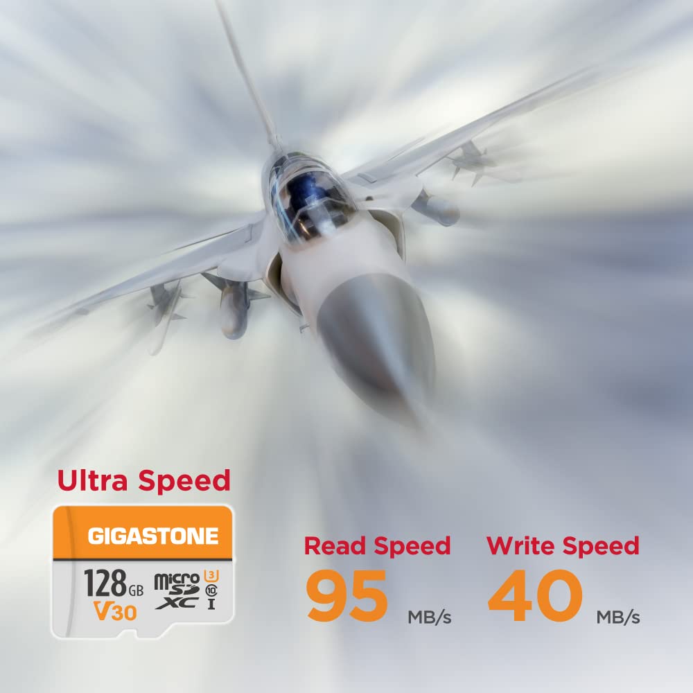 Gigastone Tarjeta de Memoria Micro SD 128 GB, Paquete de 2, Vídeo 4K UHD, Cámara de Vigilancia y Seguridad, Cámara de Acción, Drone Profesional, 95 MB/s Micro SDXC UHS-I A1 Clase 10