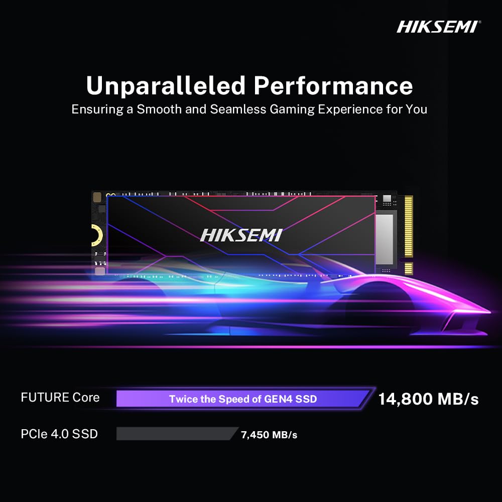HIKSEMI Future Core SSD 2TB, PCIe 5.0x4 NVMe M.2 2280, Velocidad de Lectura: 14,800 MB/s, Ideal para computación AI, Gaming y Estaciones de Trabajo de Alto Rendimiento.