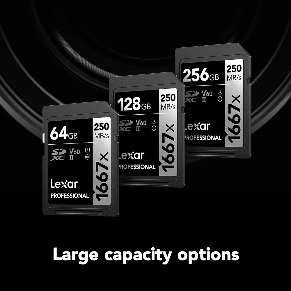 Lexar Tarjetas SDXC UHS-II Profesionales de 1667 x 128 GB (Paquete de 2) Lectura, hasta 250 MB/s para fotógrafos Profesionales, videógrafos, entusiastas (LSD128CBNA16672)