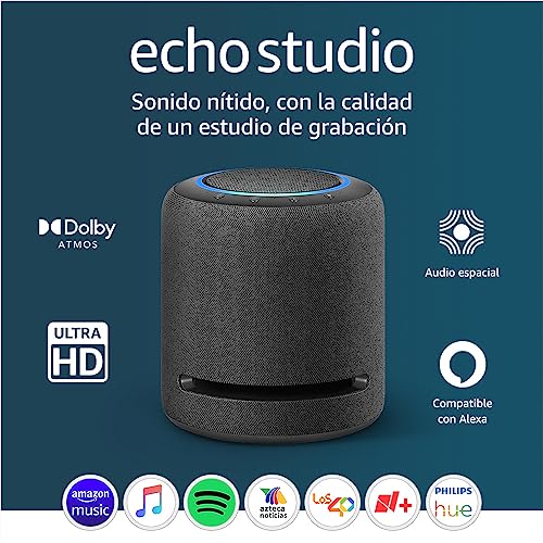 Amazon Echo Studio (modelo más reciente): nuestra bocina Alexa con mejor sonido, ideal para salas y otros espacios grandes (negro)