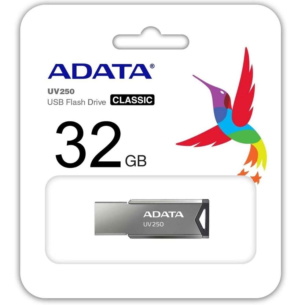 ADATA 32 GB Memoria Flash USB 2.0 Color Plata con Negro (Modelo UV250)
