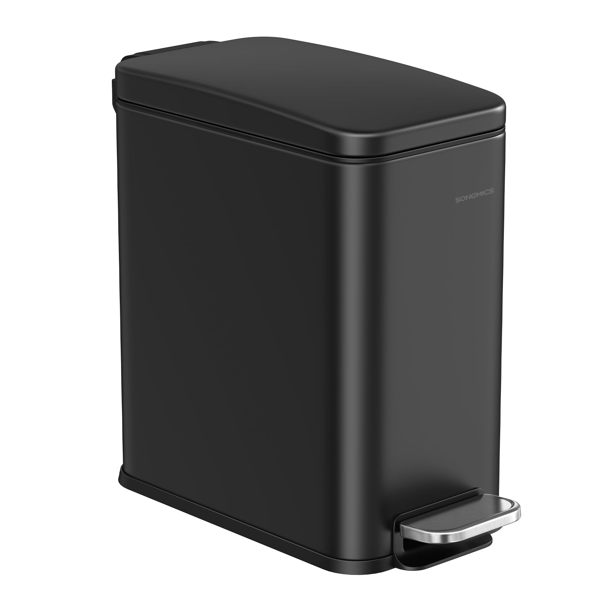 SONGMICS Bote de basura con Pedal 5L, Acero Inoxidable con Tapa de Cierre Suave, Cubo Interior Removible, Ideal para Baño y Oficina, Negro MLTB560B05