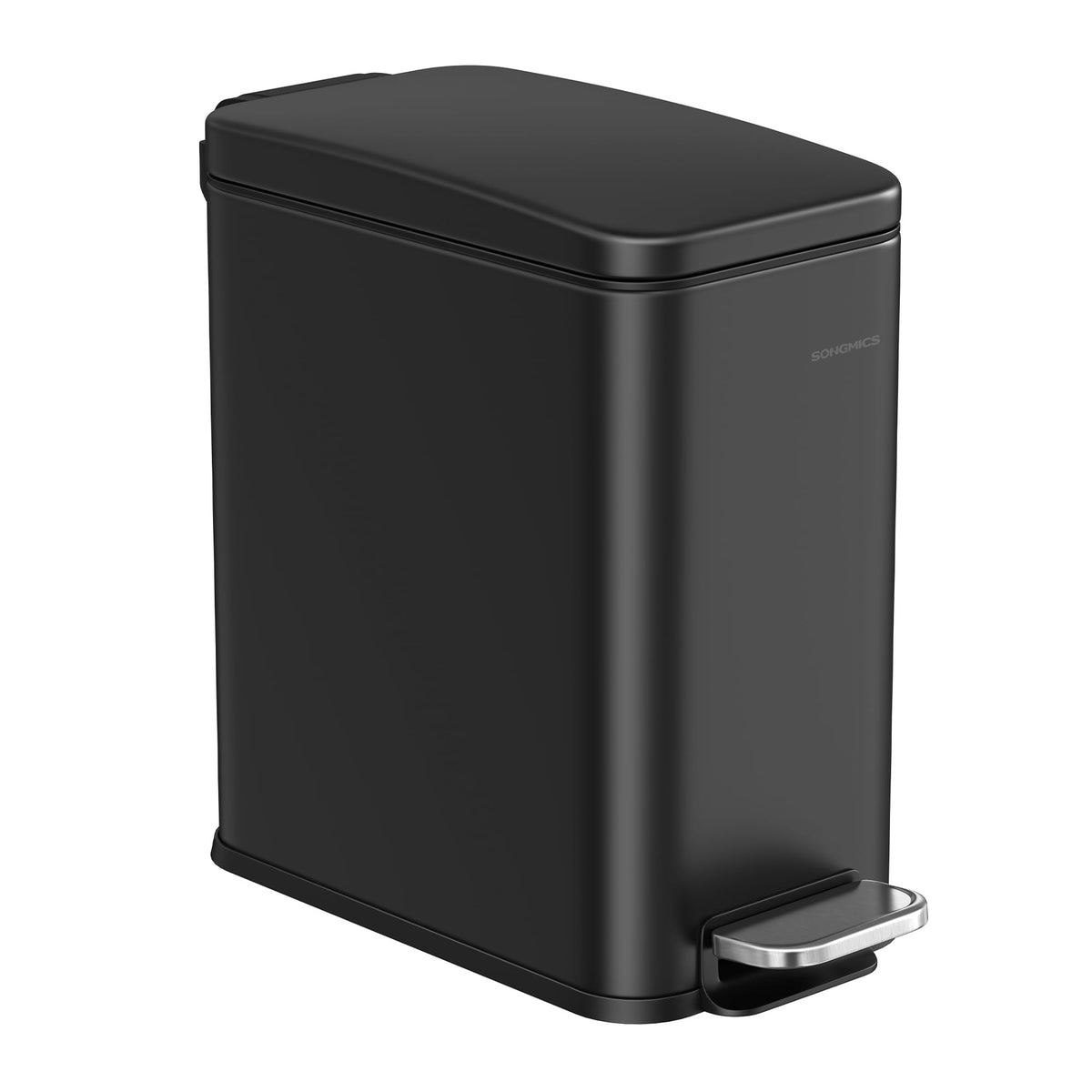 SONGMICS Bote de basura con Pedal 5L, Acero Inoxidable con Tapa de Cierre Suave, Cubo Interior Removible, Ideal para Baño y Oficina, Negro MLTB560B05