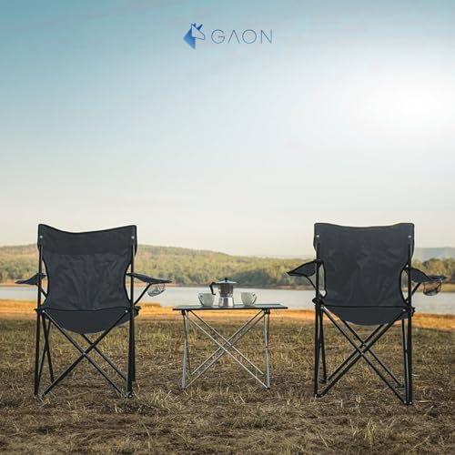 DURALIFE GAON. 2 Sillas Plegables para Camping, Jardin, Playa o Pesca Portatil Ultraligera de Lona Impermeable (Negro
