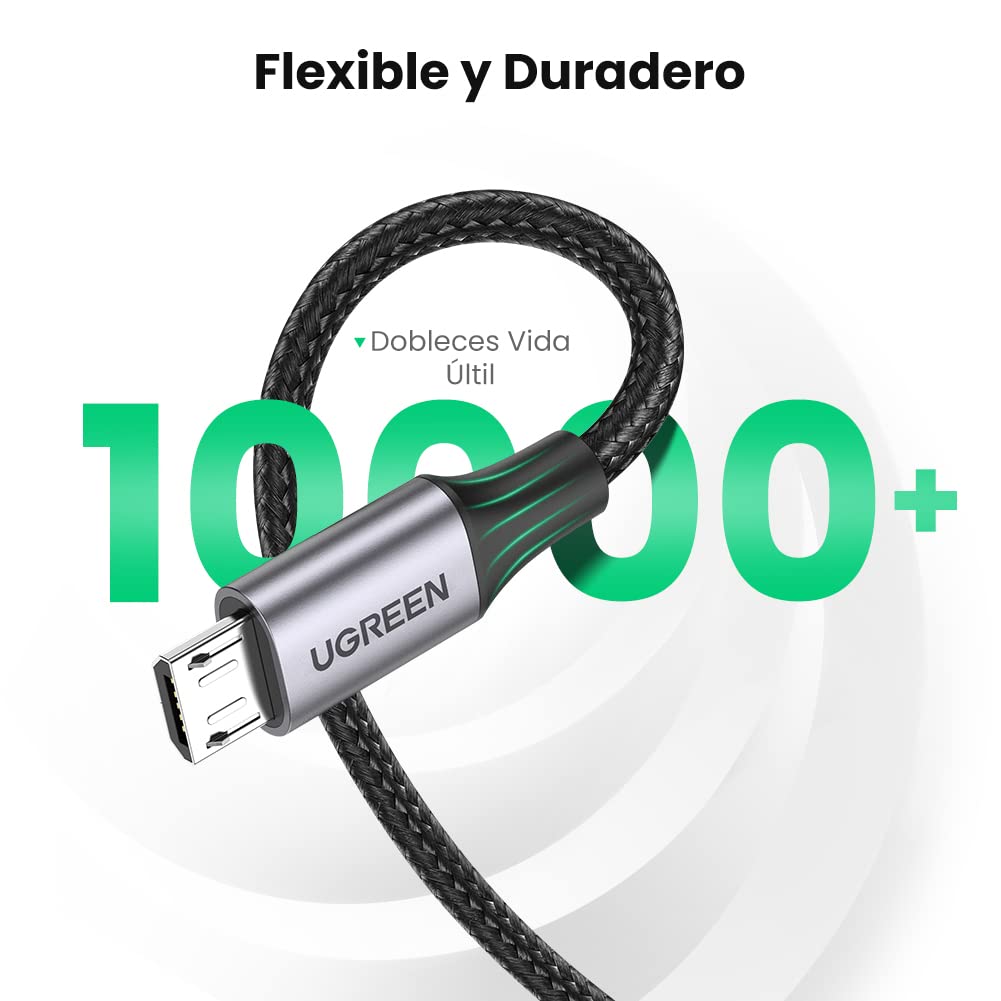 UGREEN Cable USB Micro Nylon Trenzado Rápido Cargador Compatible con Galaxy S7 S6 Edge S5 Nota 5, LG, E lectores, 1M