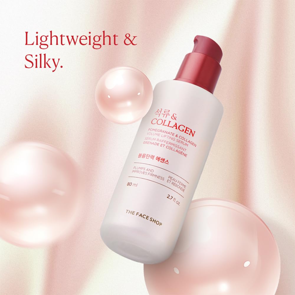 The Face Shop Pomegranate & Collagen - Serúm Facial de Granada y Colágeno, 80 ml - Serum reafirmante con efecto lifting y glow - K-beauty coreano original para máxima elasticidad y firmeza