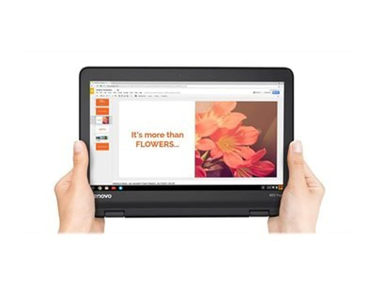 Lenovo 11.6" 300e Chromebook visualización táctil LCD 2 en 1- MediaTek M8173C Quad-core 2.1GHz 4GB LPDDR3 32GB Memoria Flash cromado OS Modelo 81H00000US (reacondicionado)