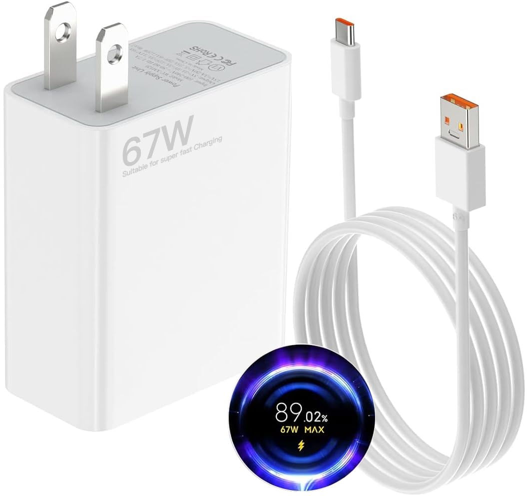 ZSYSKELI 67W Cargador USB C Carga Rapida Compatible para Xiaomi 11T 12 13T 14, Redmi Note 13 12 Pro,Cargador Ultra Rapido Turbo Adaptador y Cable USB a USB C 1.5M para Xiaomi Poco X6 X5 Pro F4 X4