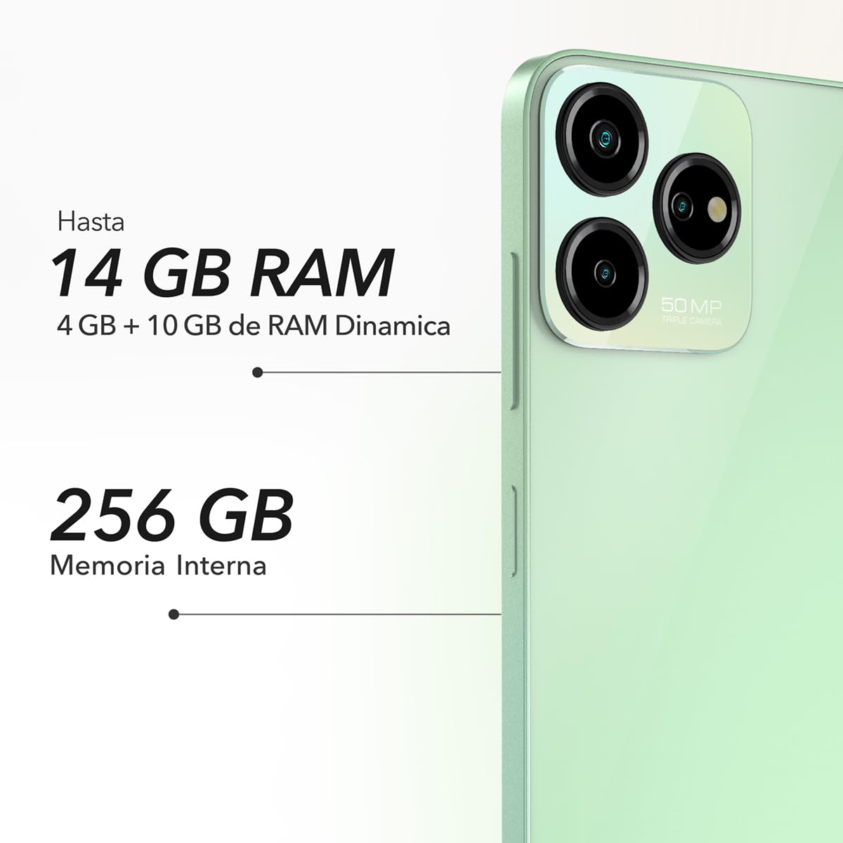 ZTE Smartphone Axon 50 Lite, 256GB+4GB RAM Principal (+10Gb RAM Dinamica) 50Mpx Frontal 8Mpx Liberado Verde
