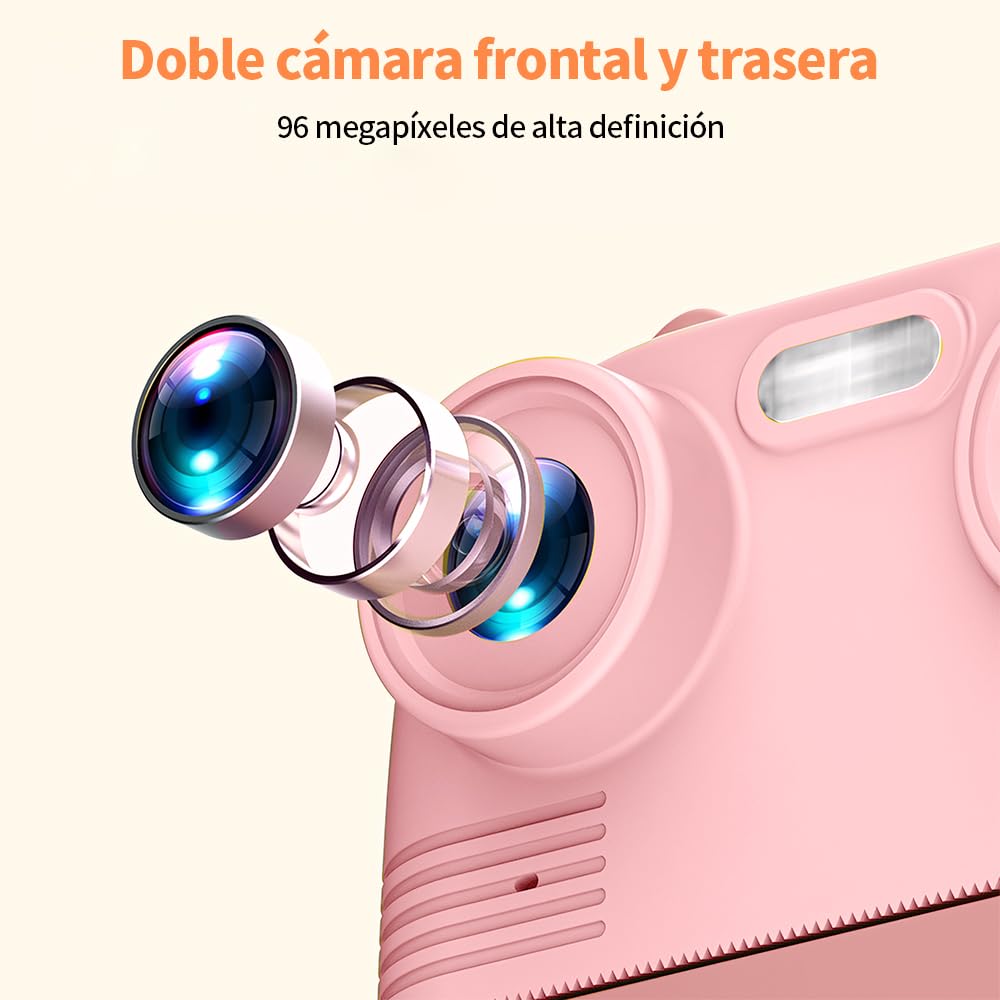 JESWO Cámaras Digitales Instantáneas, Camara Fotos Infantil Instantanea, Cámara para Niños con una batería de 2200 mAh, una Tarjeta SD de 32 GB y Tres Rollos de Papel térmico, es compacta y portátil