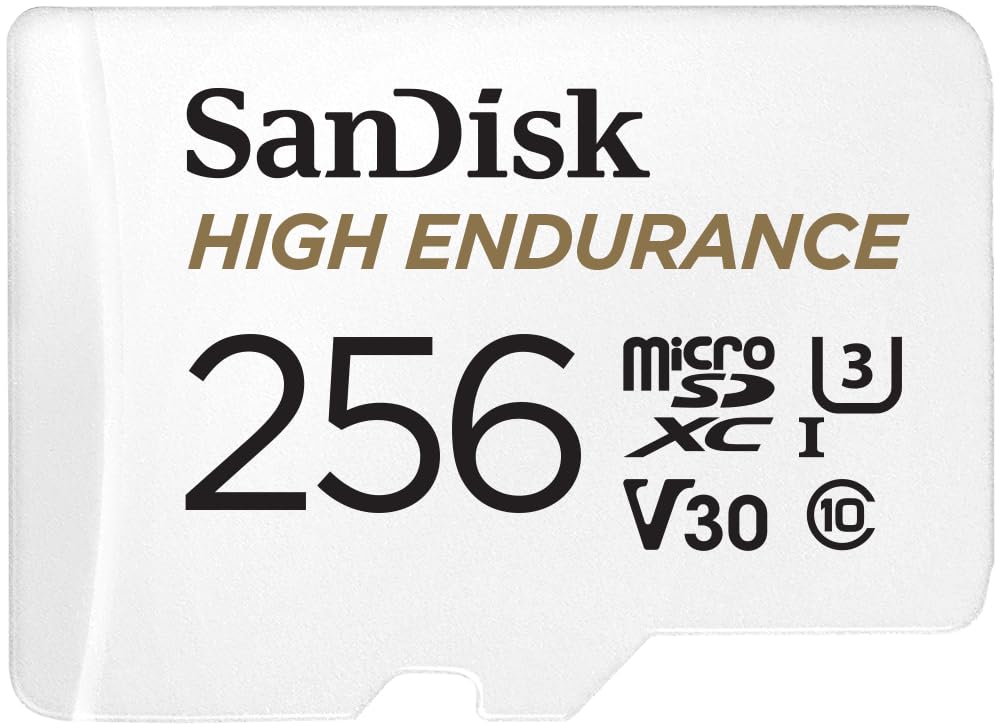 SanDisk Tarjeta microSDXC de video de alta resistencia de 256 GB con adaptador para cámara de salpicadero y sistemas de monitoreo del hogar - C10, U3, V30, 4K UHD, tarjeta micro SD - SDSQQNR-256G-GN6IA