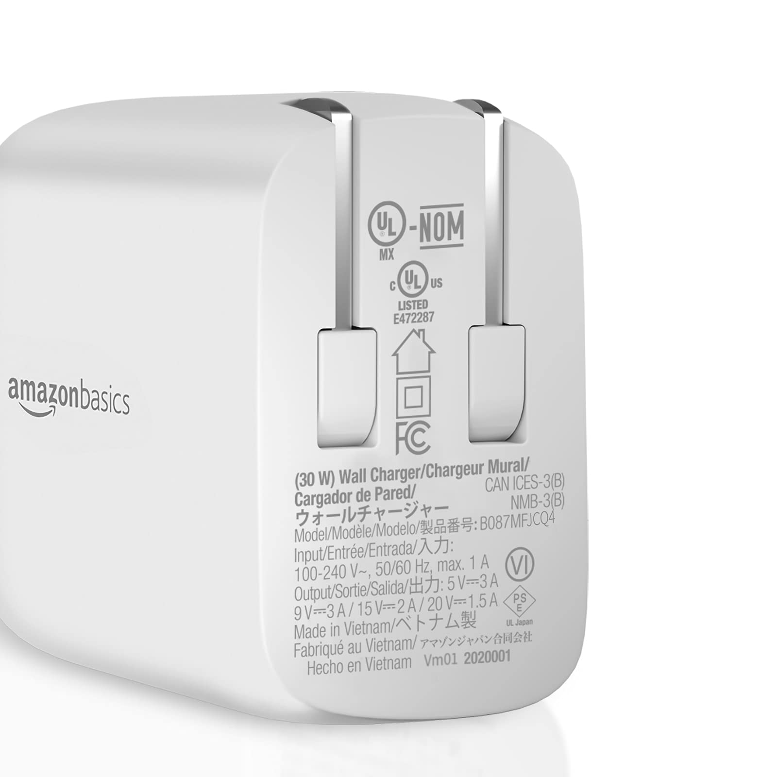 Amazon Basics Cargador de pared GaN USB-C de 30 W con PD para tablets y teléfonos (iPhone 16/15/14/13/12/11/X, iPad, Samsung, y más), sin PPS, blanco