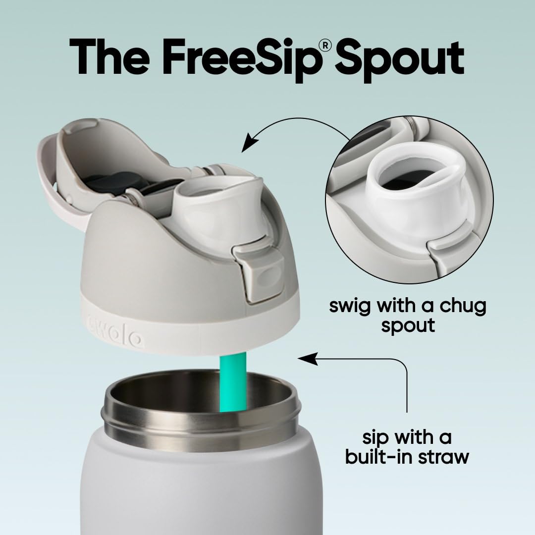 Owala FreeSip - Botella de agua aislada de acero inoxidable con pajita para deportes, viajes y escuela, botella de agua deportiva sin BPA, 32 onzas, marea brumosa