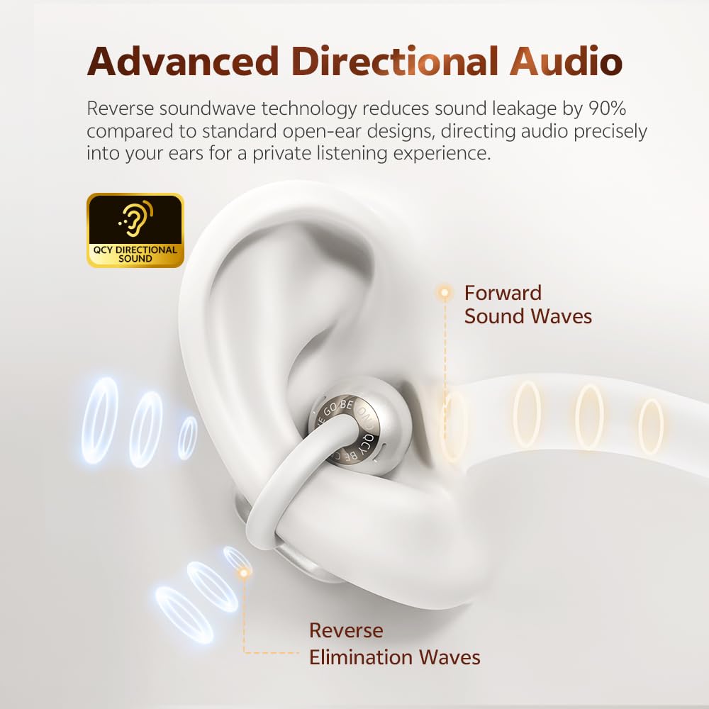 QCY Crossky C50 Audífonos Inalámbricos Deportivos, Bluetooth 6.0 Audífonos Oído Abierto con Clip y 4 Micrófono ENC, Impermeable IPX5, Multiconexión Auriculares para Correr/Gym