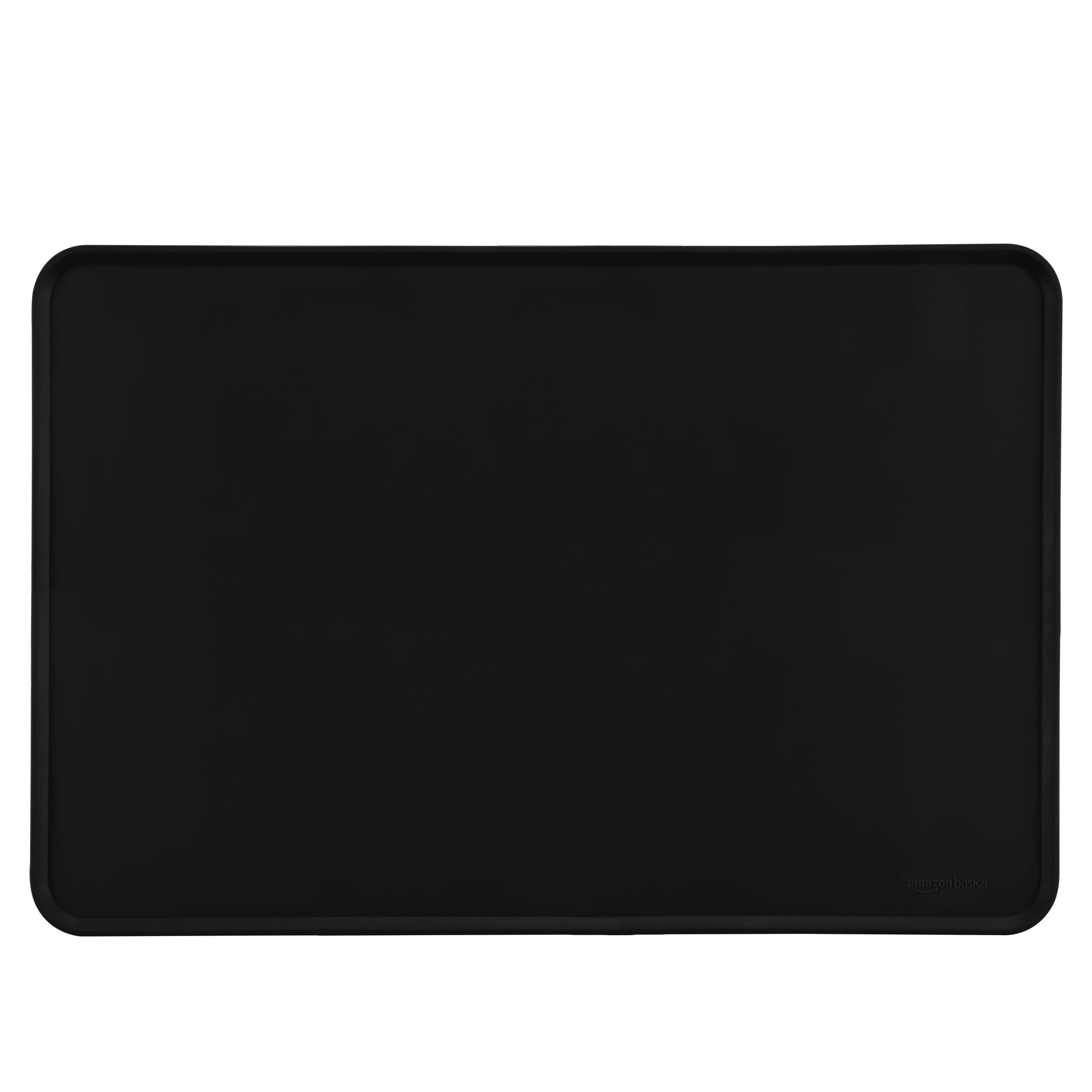 Amazon Basics Alfombrilla impermeable de silicona antideslizante para gatos y perros con bordes elevados para alimentos y agua, para proteger el suelo, 60.9 x 40.6 cm negro liso