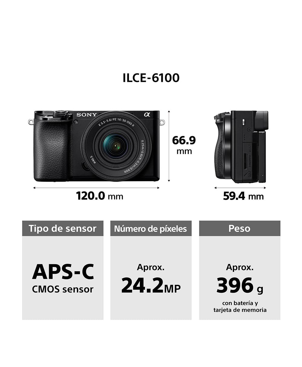 Sony Cámara Alpha 6100 APS-C con Nuevo Lente Zoom 16-50mm Versión 2 con autoenfoque más rápido, Ligero y silencioso