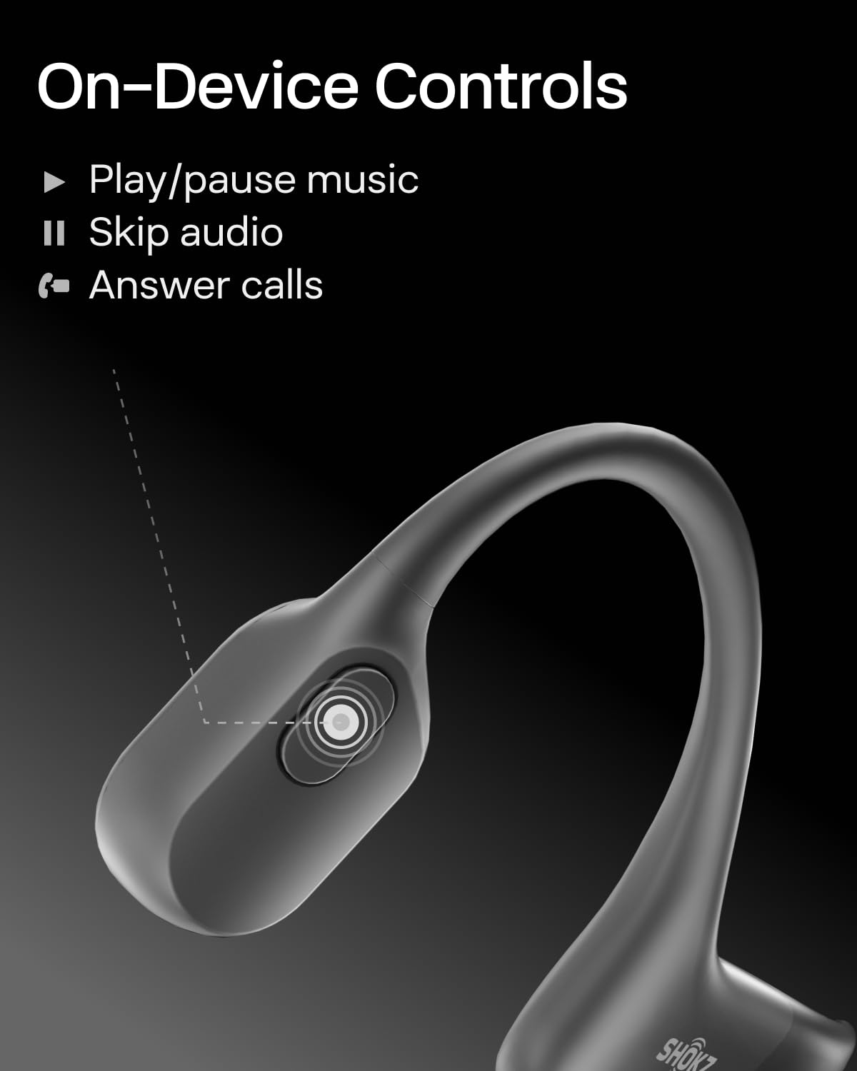 SHOKZ OpenRun Auriculares conducción ósea, audífinos Deportivos inalámbricos de oído Abierto con Bluetooth y micrófono, Open-Ear, Resistentes al Agua IP67 para Correr, USB-C, Negro