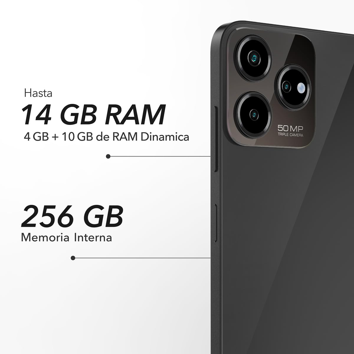 ZTE Smartphone Axon 50 Lite, 256GB+4GB RAM Principal (+10Gb RAM Dinamica) 50Mpx Frontal 8Mpx Liberado Negro