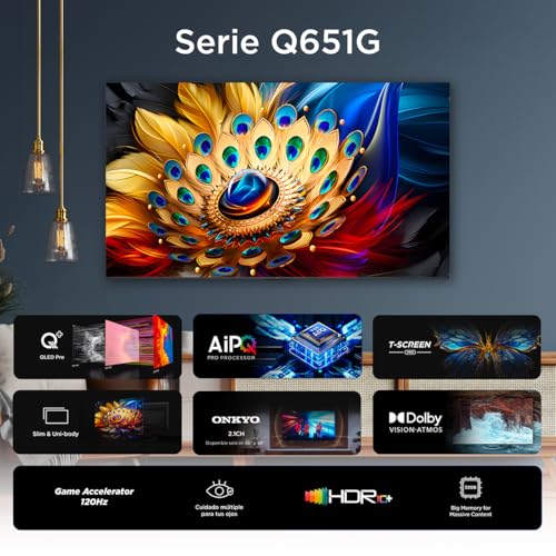 TCL Smart TV Pantalla 65" Google TV QLED 4K HDR 10 250 NITS 60 Hz Dolby Audio Digital Compatible con Alexa Negro, Mod. 65Q651G
