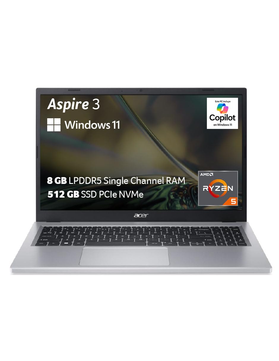Acer Laptop Ryzen5 Aspire 3 Modelo 2024 | AMD R5-7520U, 4 Núcleos | 8GB RAM | 512GB SSD | Panel de 15.6" FHD | AMD Radeon Graphic | Garantía en México | Windows 11