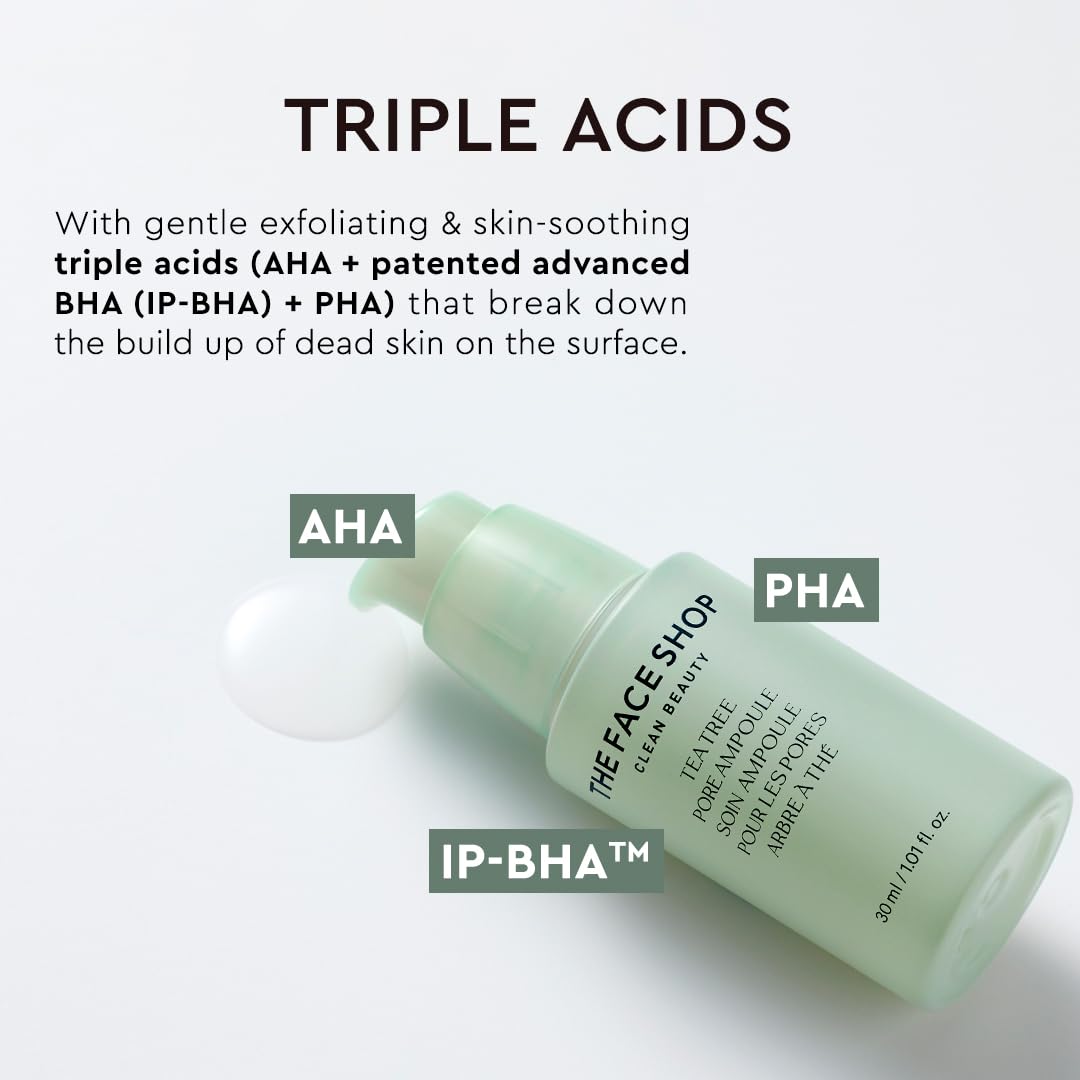 The Face Shop Tea Tree - Ampolleta de Árbol de Té para Poros - Suero purificante con efecto glow y control de grasa - K-beauty coreano original para una piel clara y suave