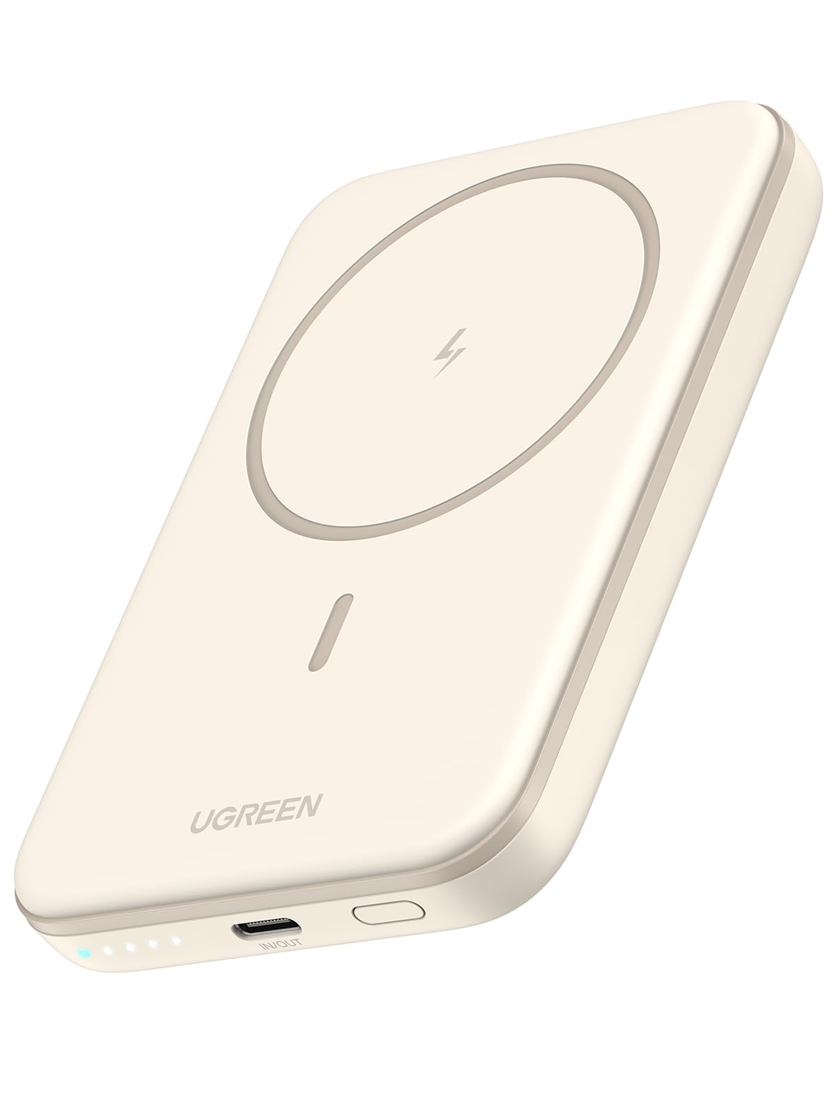 UGREEN 5000mAh Power Bank Inalabrico Bateria Portail 15W, USB C Cargador Magnaco Carga Raida, Powerbank Compatible con iPhone 16/15 Series, Galaxy, Xiaomi, iPad, Blanco
