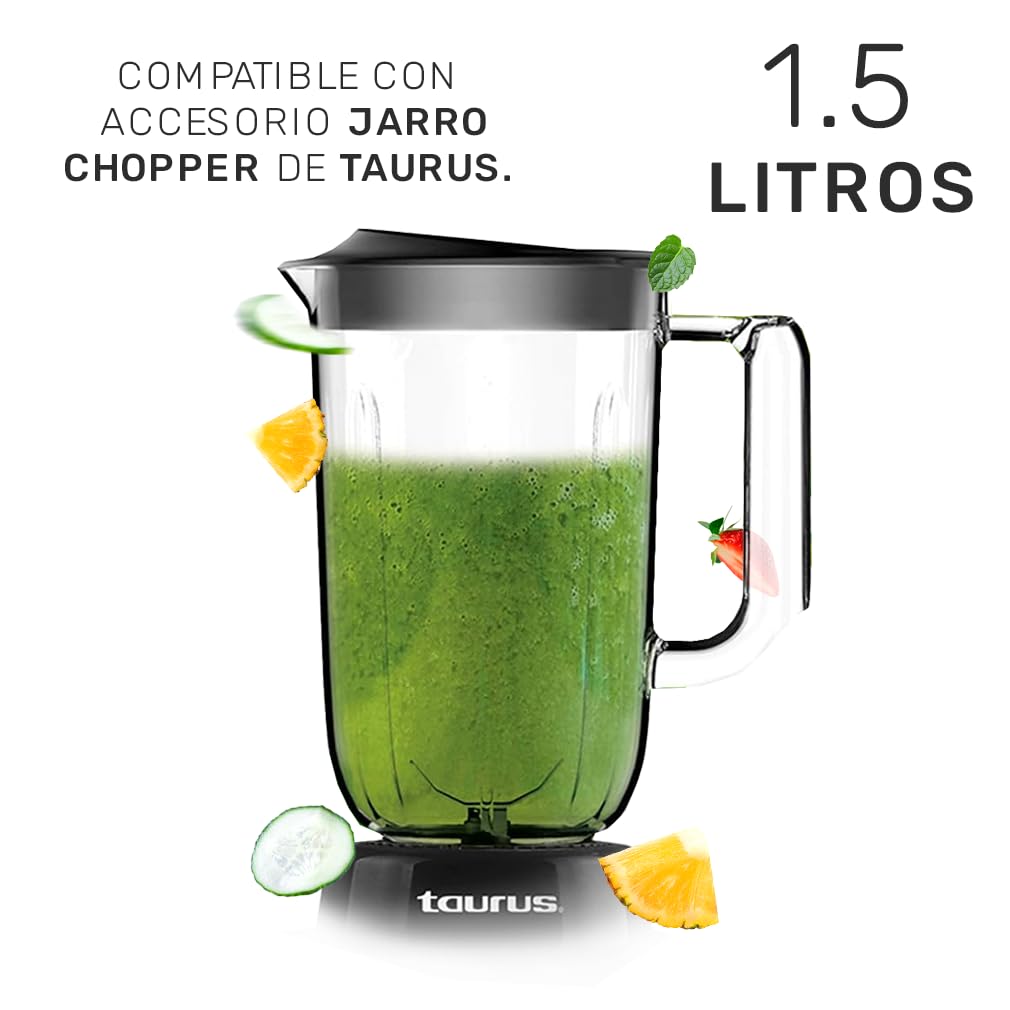 TAURUS HALEY | Licuadora con Vaso de Plástico de 1.5 Litros | 500 Watts | 4 Velocidades | Acople Easy Fit con Cuchillas Desmontables de Acero Inoxidable | Cierre de Segurad