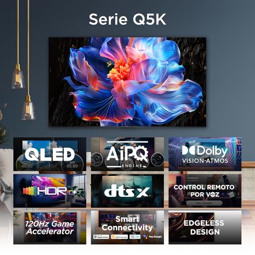 TCL Smart TV 2025 Pantalla 55" 55Q5K Google TV QLED 4K Google Assistant | Hands Free Voice Control | Alexa | VisionHDR10+| AiPQ™ | Micro Dimming | NITS350 | Panel 60 Hz