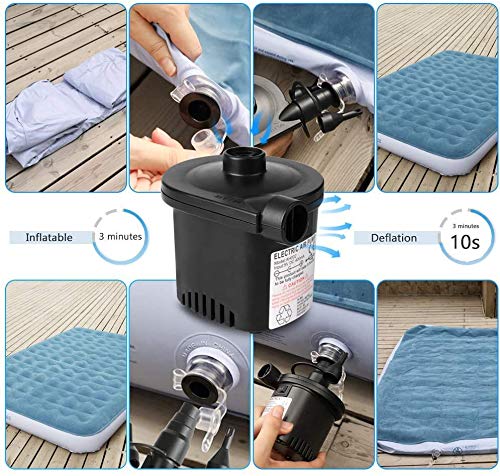 TBONEEY Bomba de Aire Eléctrico, Inflador Eléctrica Incluyendo 3 en 1 Deflación Automática y Bombeo Rápido adaptadores de Boquilla para Bolsas al Vacío, Colchón Hinchable, Juguetes Hinchable