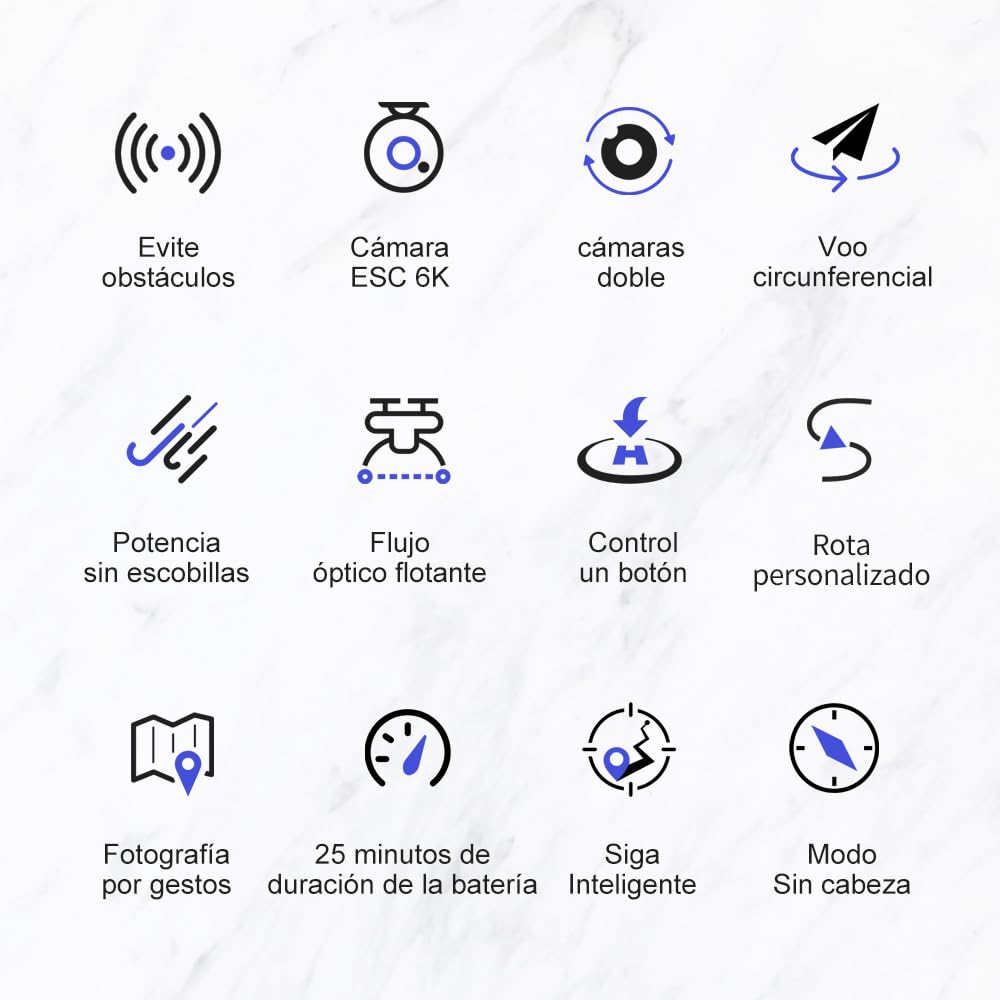 Dron S2S con cámara para adultos, Mini Drone FPV WiFi plegable de doble cámara 6K, Cuadricóptero RC con motor sin escobillas, Evitación de obstáculos, Modo sin cabeza, Flujo óptico, Retención de altitud, 3 baterías, Regalos para adultos