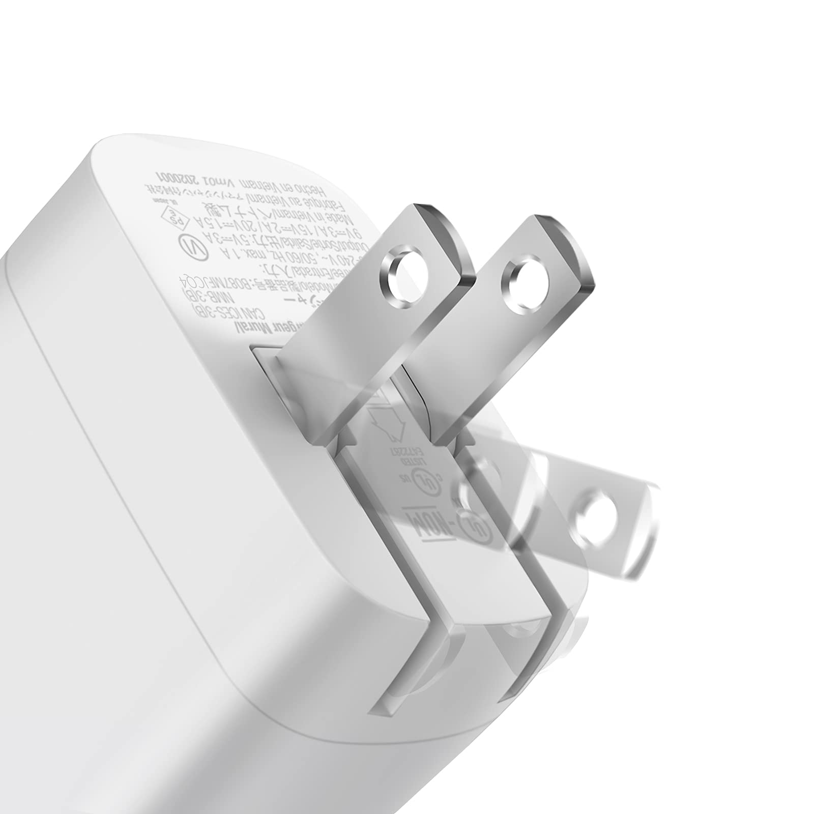 Amazon Basics Cargador de pared GaN USB-C de 30 W con PD para tablets y teléfonos (iPhone 16/15/14/13/12/11/X, iPad, Samsung, y más), sin PPS, blanco
