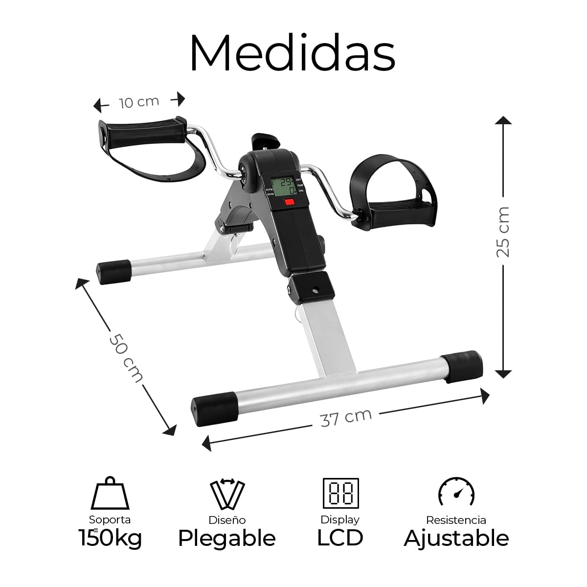 Raganet, Ejercitador de Pedal Fitness, Bicicleta Estática para Entrenamiento de Piernas plegable con Pantalla LED y Resistencia Ajustable, Uso Profesional o del Hogar, Rehabilitación y fortalecimiento