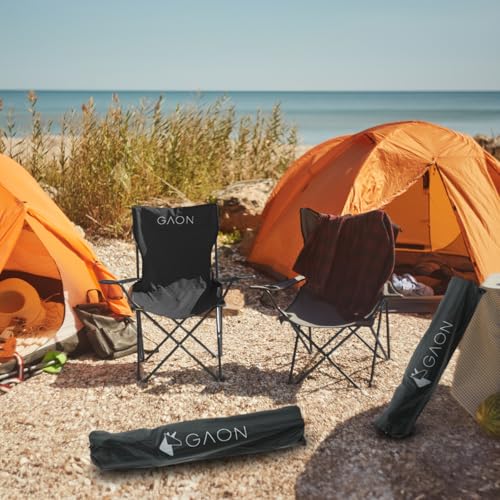 GAON. Sillas Plegables para Camping Playa o Pesca de Lona Impermeable con Reposabrazos Portavasos y Funda - Sillas Ultraligeras para Exteriores y Actividades al Aire Libre Set 4 Piezas Negro