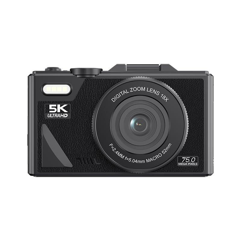 Cámara Digital Retro de 75MP, Cámara de Vlogging Vintage 5K UHD con Zoom de 18X, Enfoque Automático, Pantalla Abatible de 3 Pulgadas para Vlogging