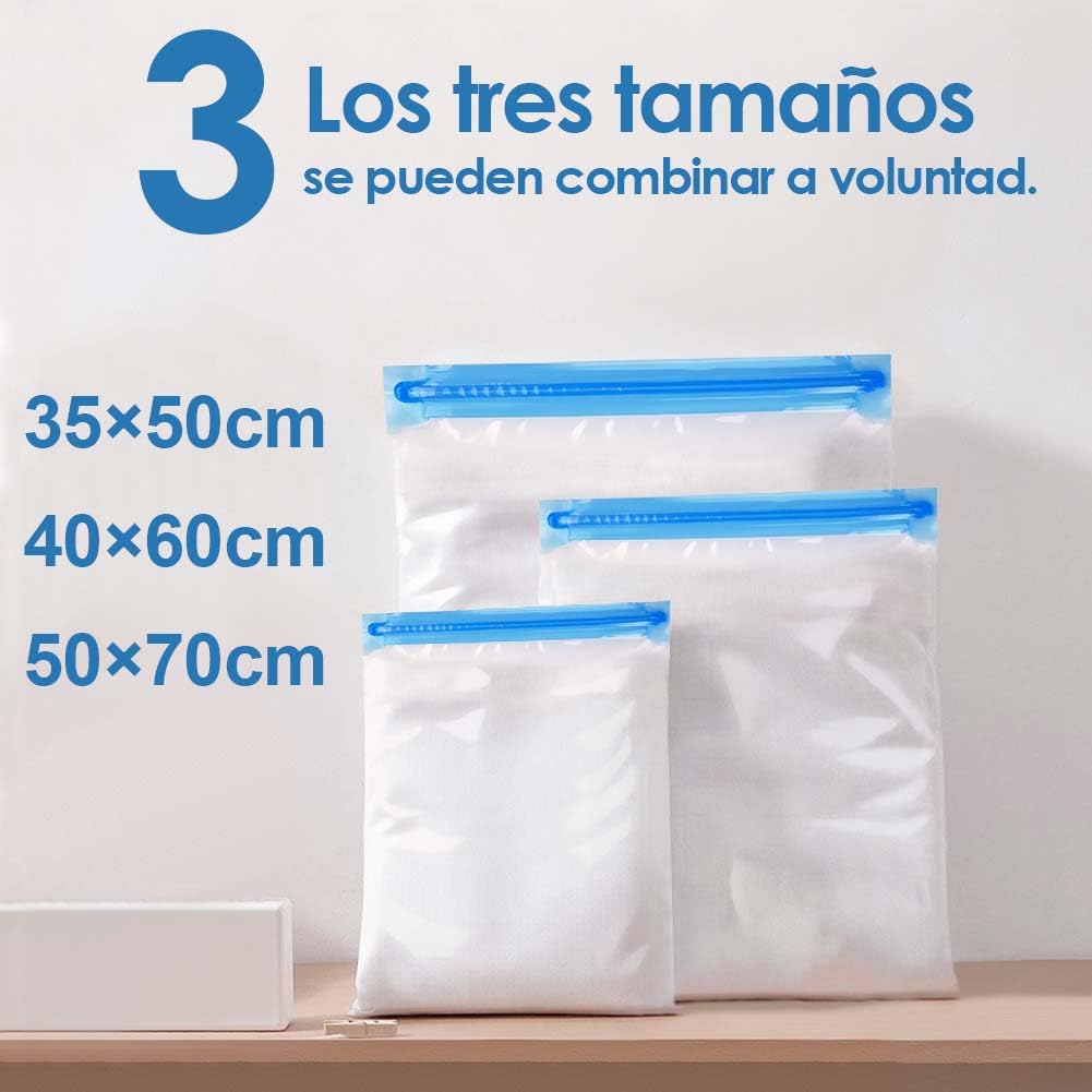 10 bolsas de Almacenamiento al vacio,Bolsas Vacio Ropa Enrollada a Mano, Bolsa Vacio Ropa Resistente Reutilizable Impermeable, 3 Tamaños (70x50cm, 60x40cm, 50x35cm)