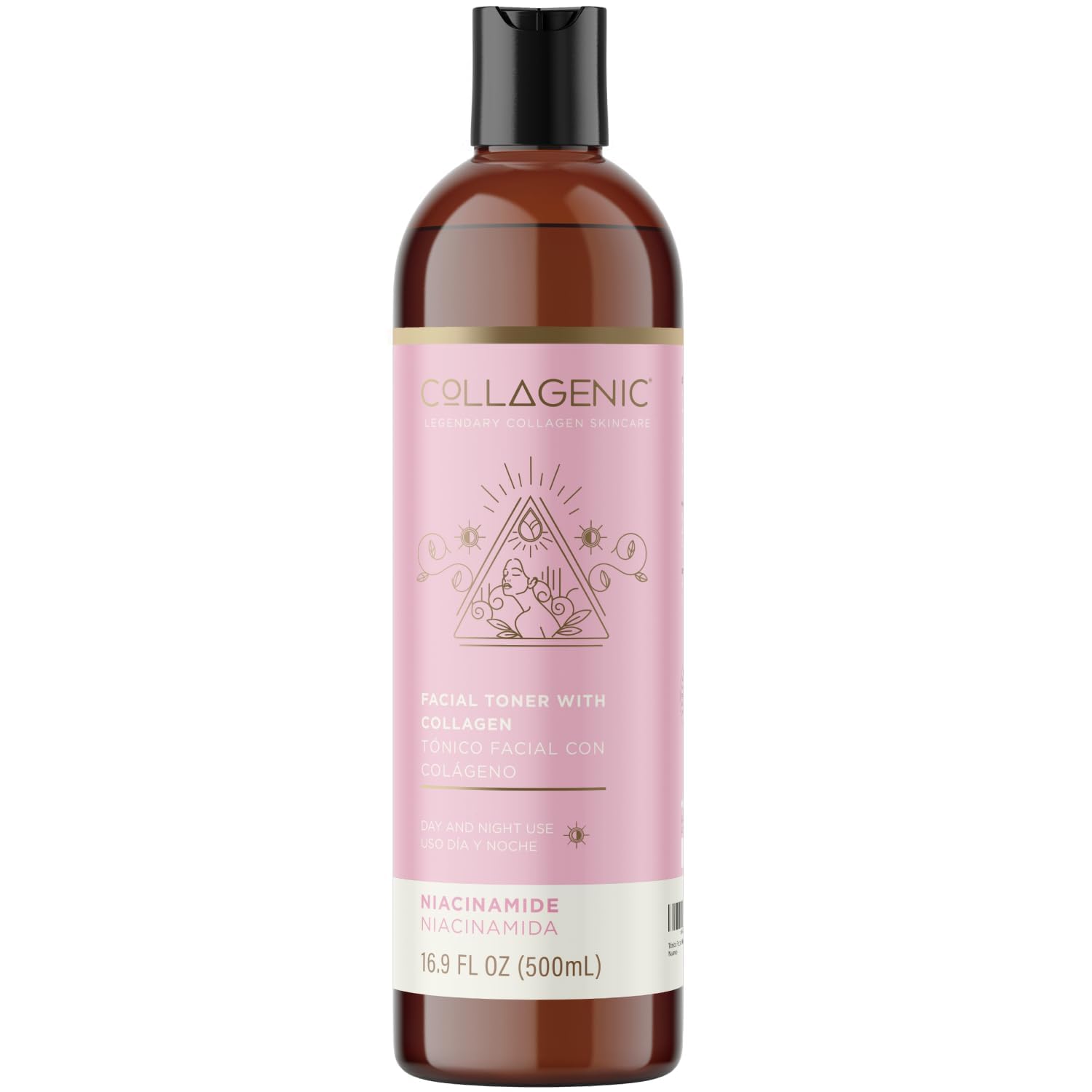 Tonico Facial 500 ml Niacinamida, Colageno Hidrolizado - Collagenic Tónico Facial Hidratante Limpiador de Poros sustituto de agua micelar para el rostro y contorno de ojos