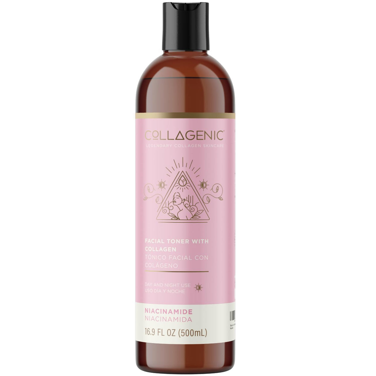 Tonico Facial 500 ml Niacinamida, Colageno Hidrolizado - Collagenic Tónico Facial Hidratante Limpiador de Poros sustituto de agua micelar para el rostro y contorno de ojos