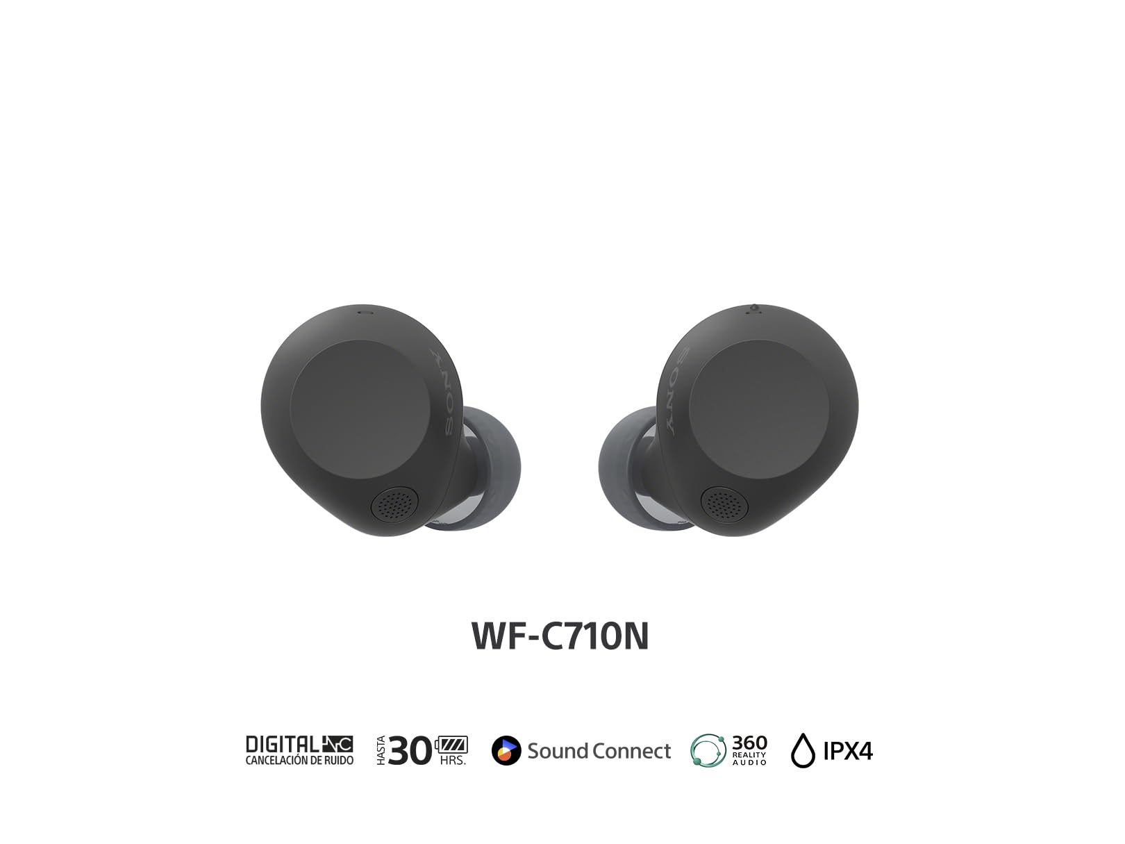 Sony WF-C710N Auriculares inalámbricos con cancelación de Ruido, hasta 30 Horas de batería, Ligeros y compactos, Color Negro