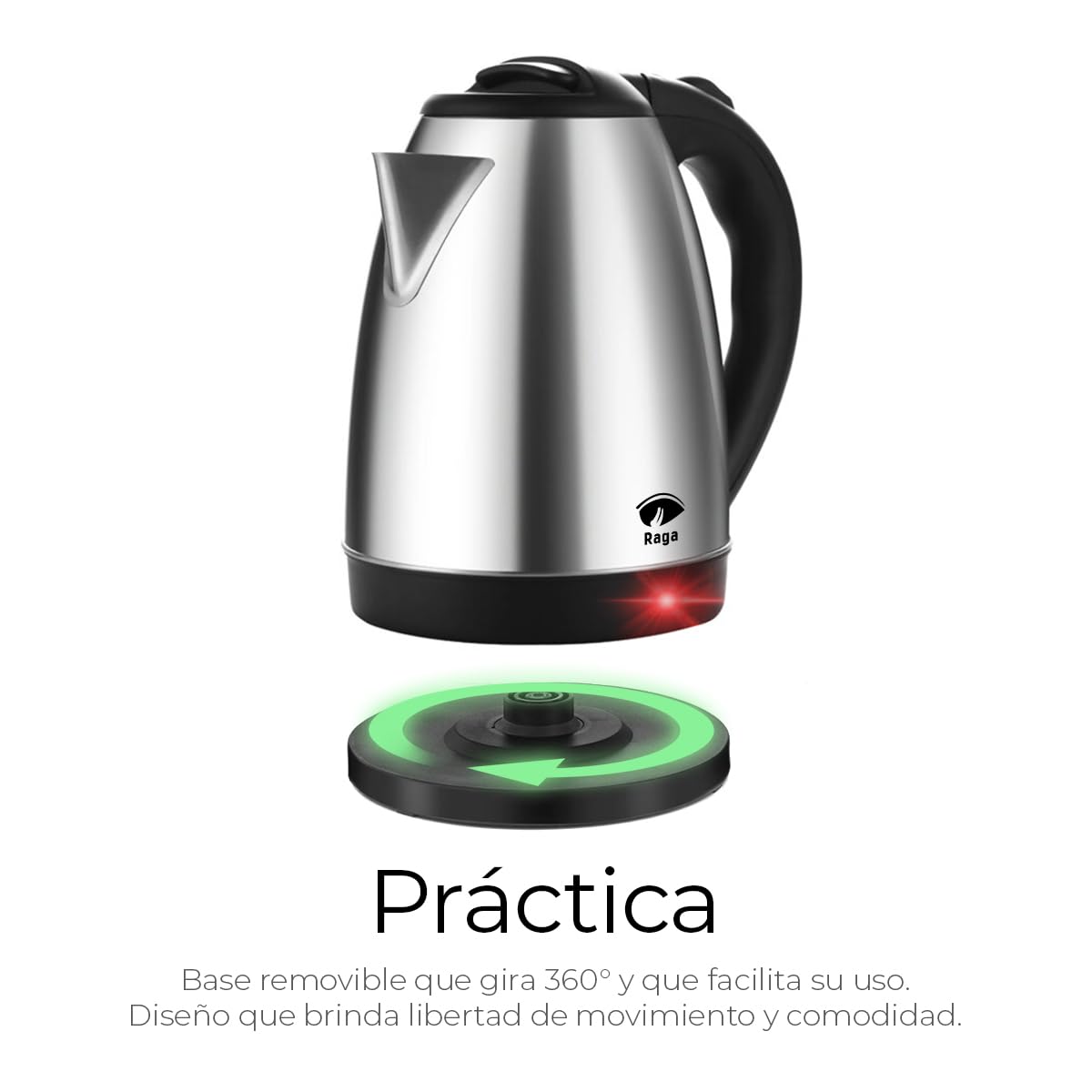 RagaBasics, Tetera Eléctrica de 1.8 Litros, Hervidor de Agua de Acero inoxidable, Apagado Automático 900W