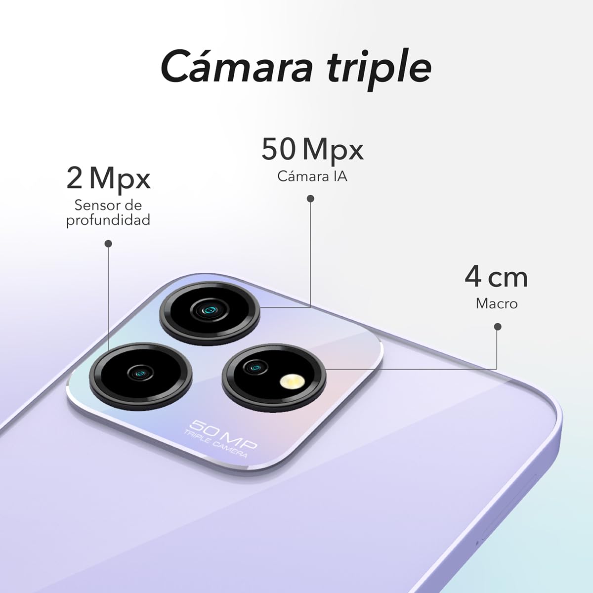 ZTE Smartphone Axon 50 Lite, 256GB+4GB RAM Principal (+10Gb RAM Dinamica) 50Mpx Frontal 8Mpx Liberado Lila