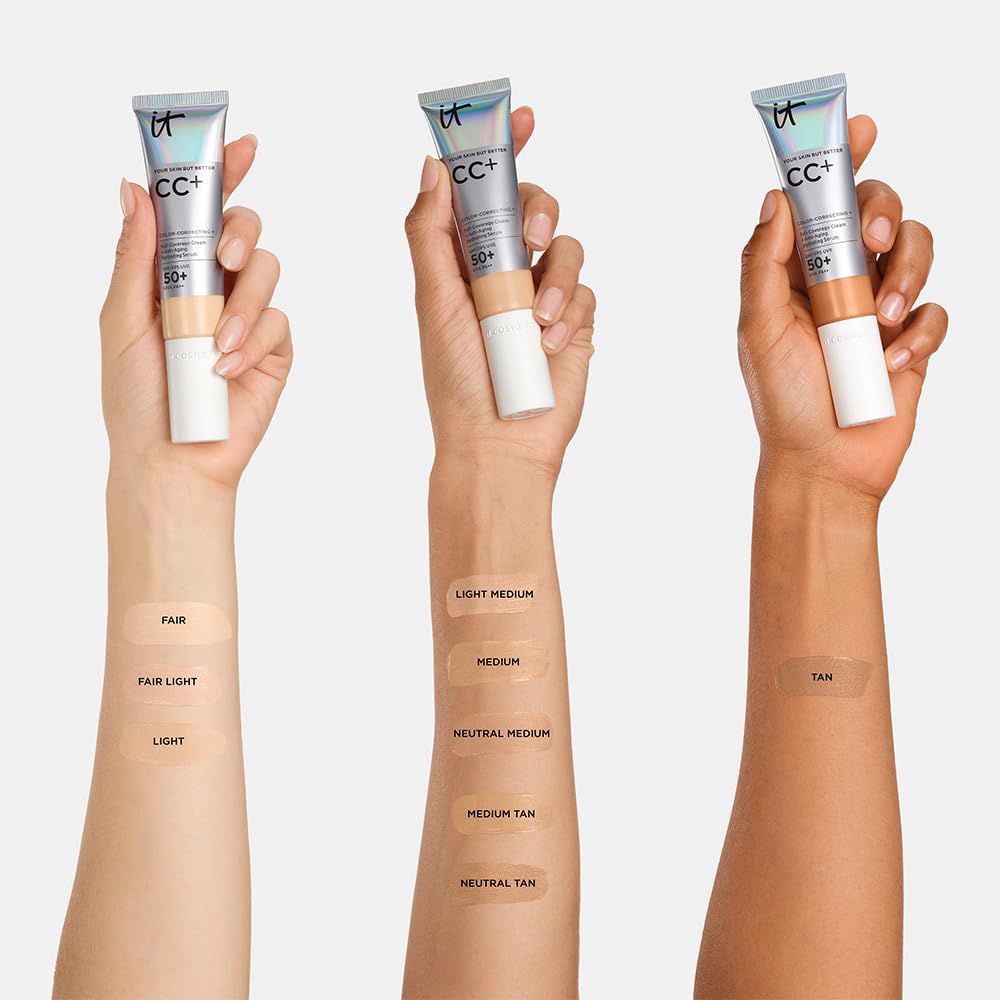 It Cosmetics CC+ Cream FPS 50 Light Medium, base de maquillaje con FPS 50, 32 ml