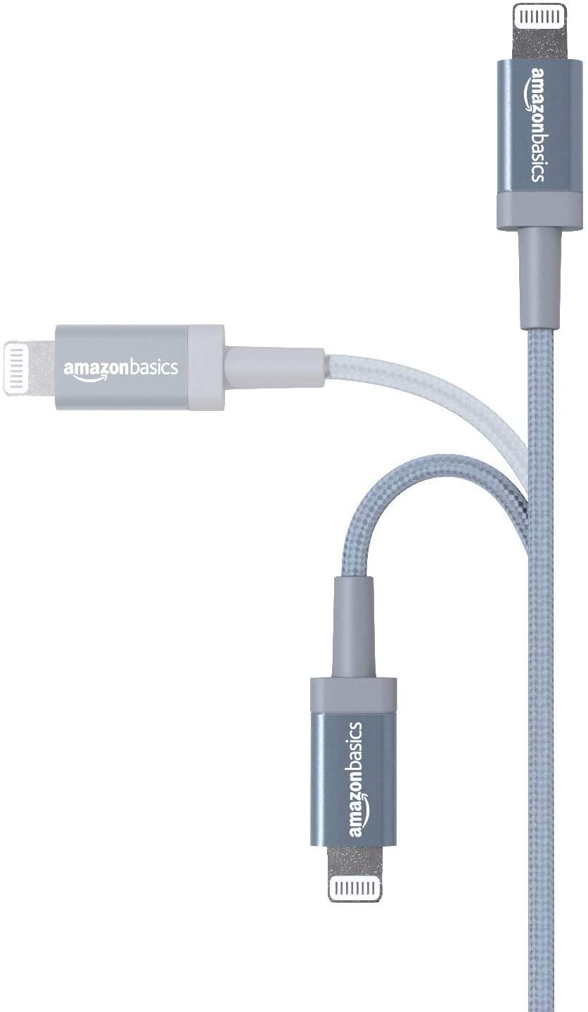 Amazon Basics - Paquete de 2 cables de carga USB-A a Lightning, cable trenzado de nailon, cargador certificado MFi para Apple iPhone 14 13 12 11 X Xs Pro, Pro Max, Plus, iPad, 1.8 m, gris oscuro